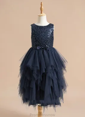 - Neck Flower Scoop Ball-Gown/Princess Dress Sleeveless Flower Girl Dresses Girl Tulle Tea-length With Maliyah Beading/Sequins/Bow(s)