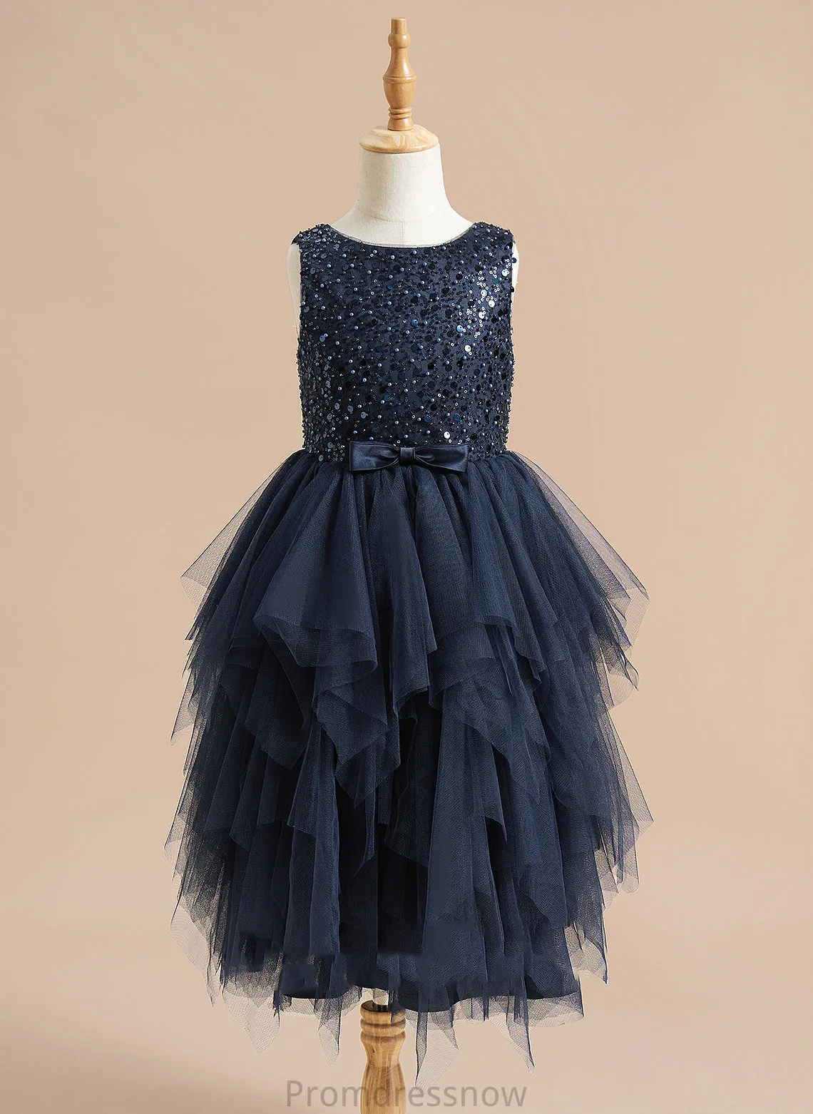 - Neck Flower Scoop Ball-Gown/Princess Dress Sleeveless Flower Girl Dresses Girl Tulle Tea-length With Maliyah Beading/Sequins/Bow(s)