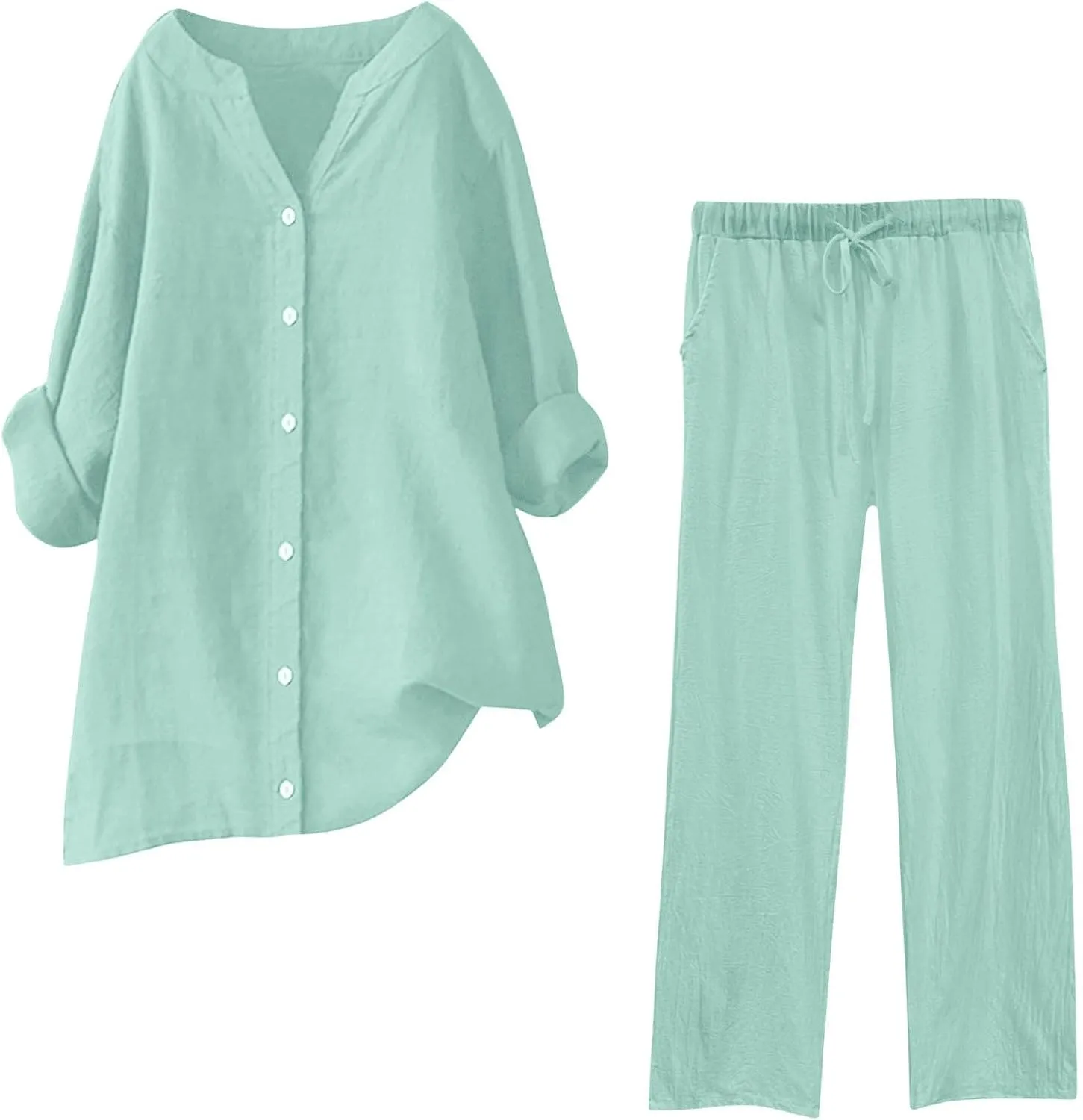 2 Piece Sets for Women 2025 Sleeve Shirt Tops Pockets Pants Shirt Trousers Set Casual Sweatsuits Short Sleeve Tracksuit