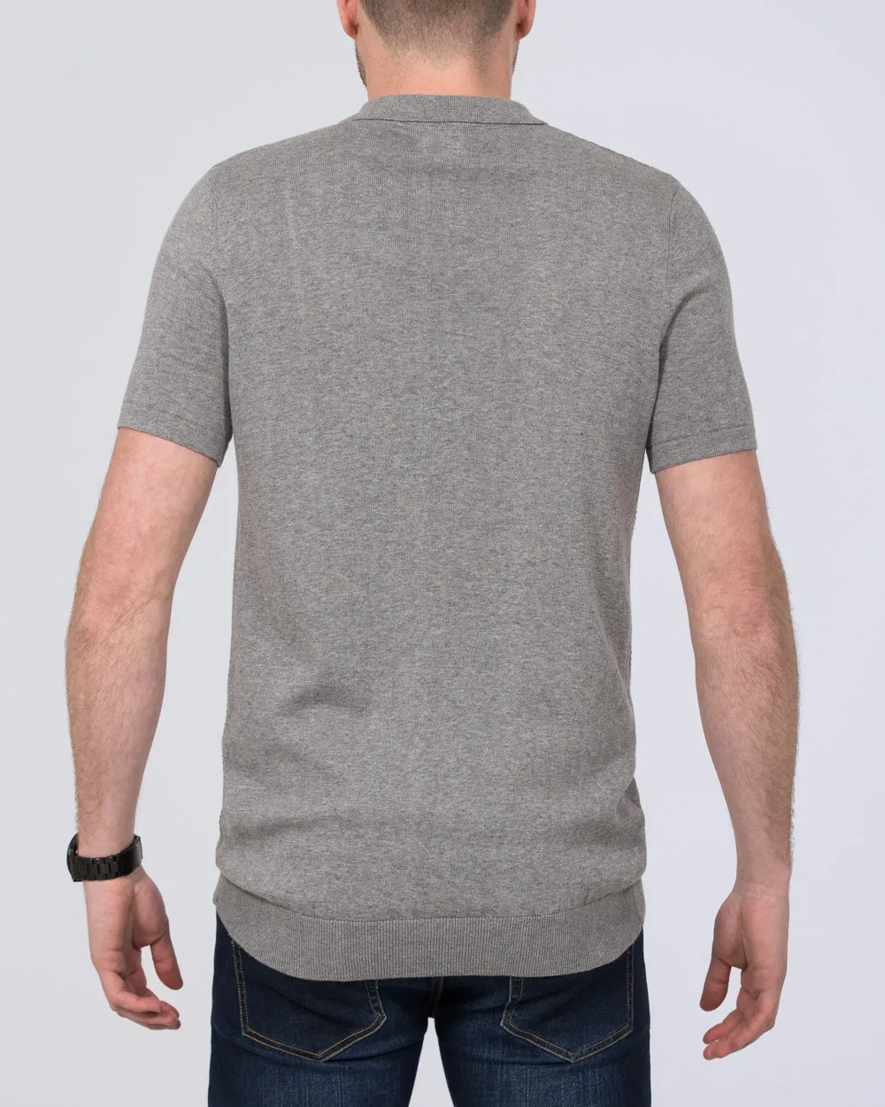 2t Devon Slim Fit Tall Zip Up Knitted Polo Shirt (grey)