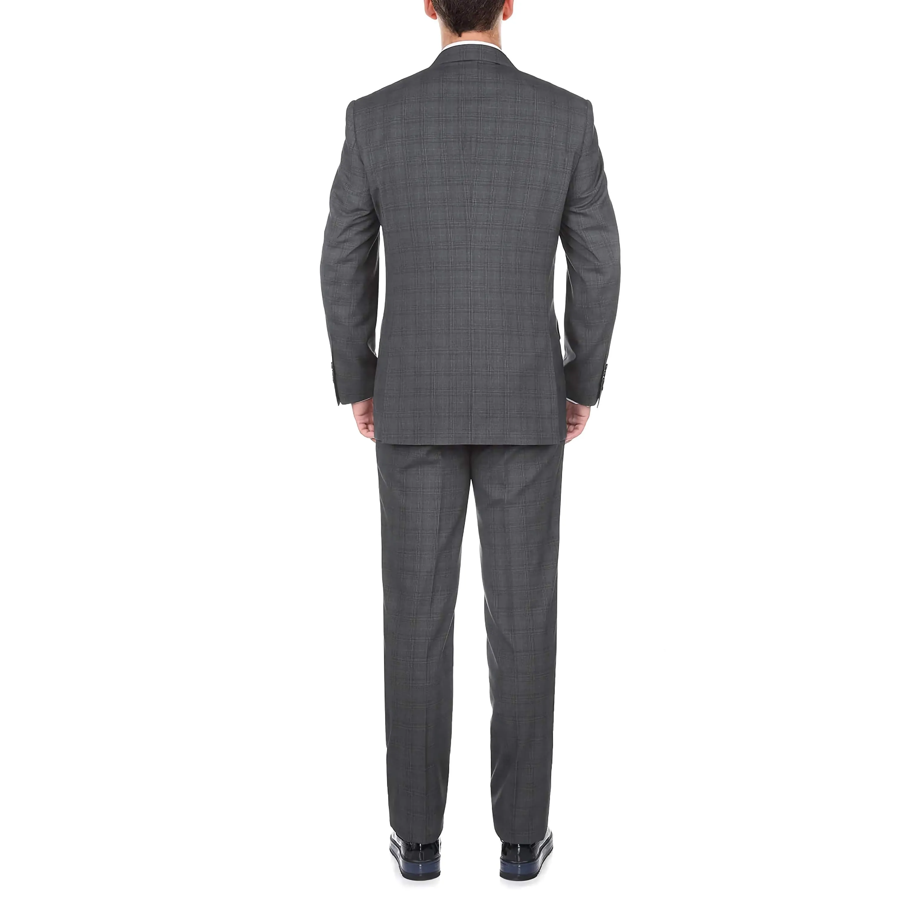 3 Piece Suit 2 Buttons Gray Glen Plaid Regular Fit
