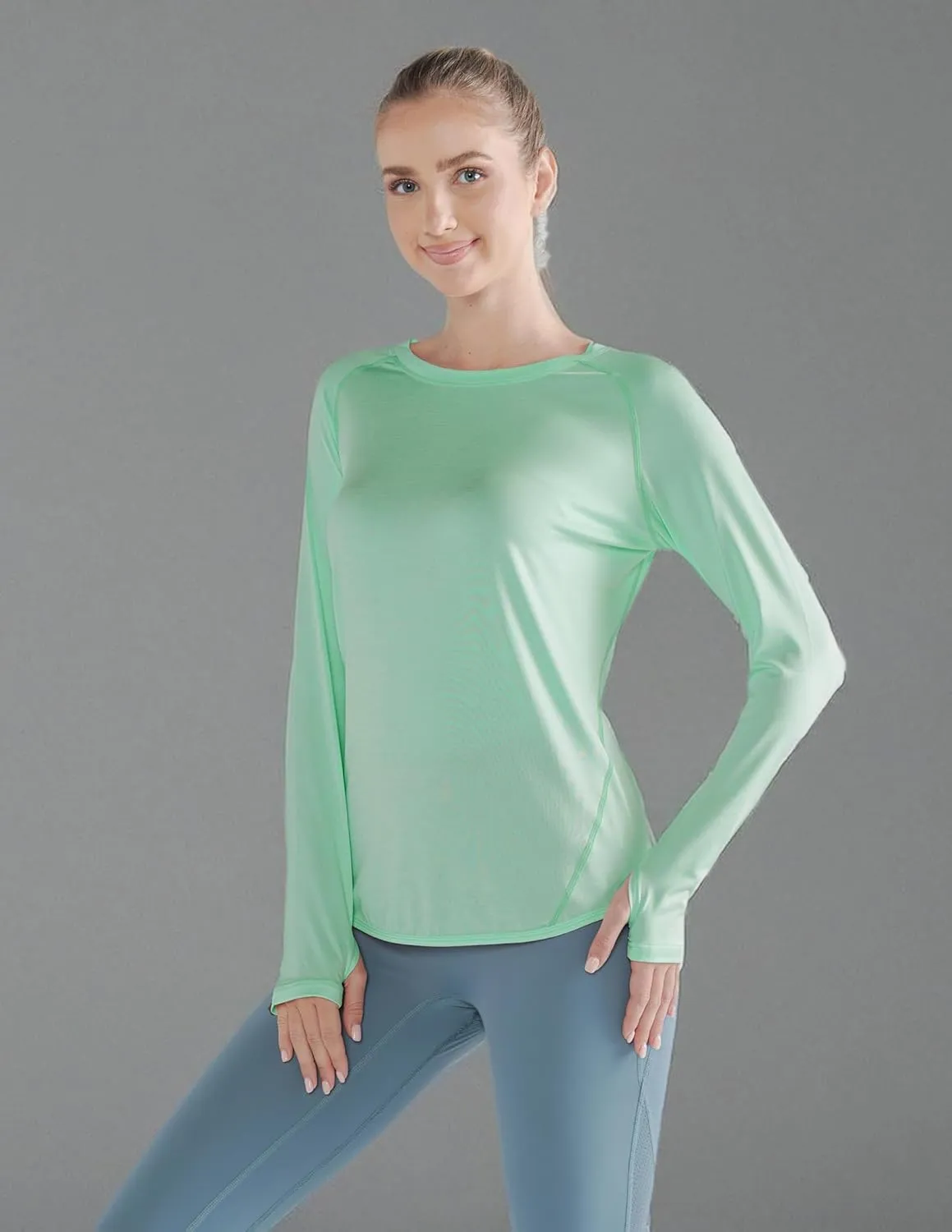 4-Pack: Womens Long Sleeve Athletic Tops with Thumb Holes – Dry Fit Active Crewneck Workout Tees