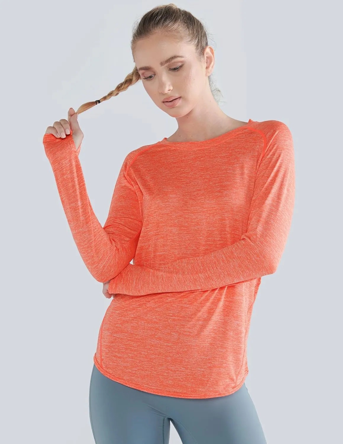 4-Pack: Womens Long Sleeve Athletic Tops with Thumb Holes – Dry Fit Active Crewneck Workout Tees