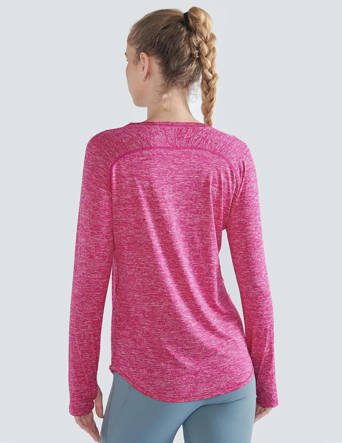 4-Pack: Womens Long Sleeve Athletic Tops with Thumb Holes – Dry Fit Active Crewneck Workout Tees