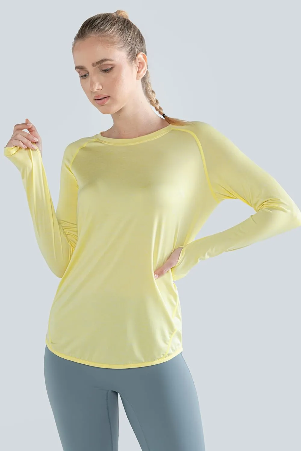 4-Pack: Womens Long Sleeve Athletic Tops with Thumb Holes – Dry Fit Active Crewneck Workout Tees