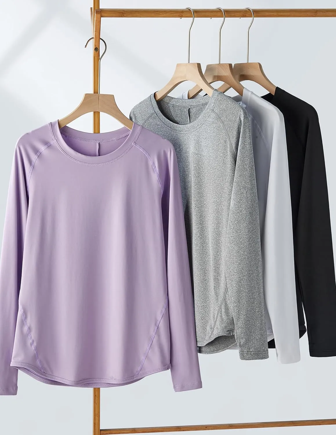 4-Pack: Womens Long Sleeve Athletic Tops with Thumb Holes – Dry Fit Active Crewneck Workout Tees