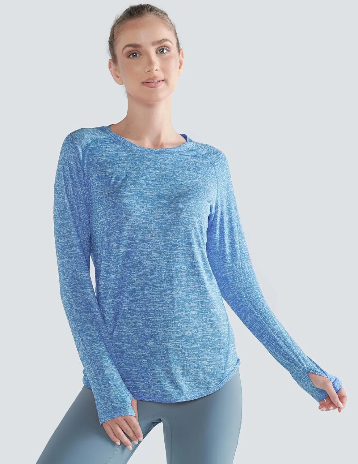 4-Pack: Womens Long Sleeve Athletic Tops with Thumb Holes – Dry Fit Active Crewneck Workout Tees