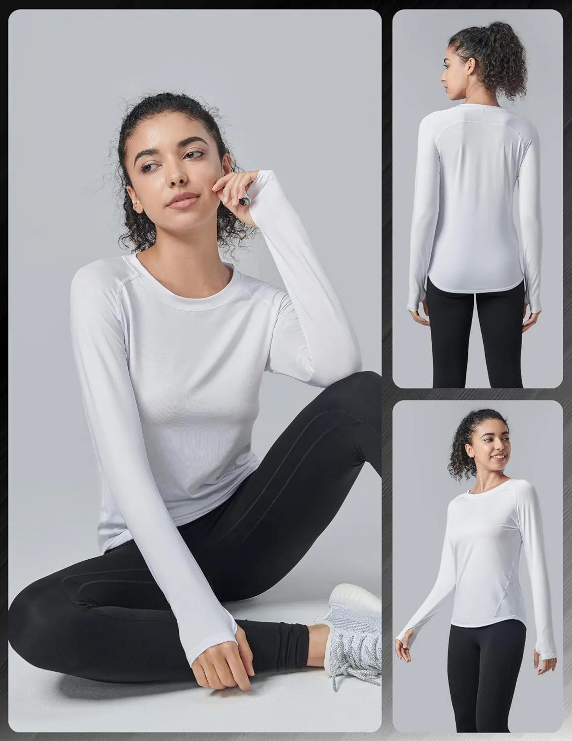 4-Pack: Womens Long Sleeve Athletic Tops with Thumb Holes – Dry Fit Active Crewneck Workout Tees