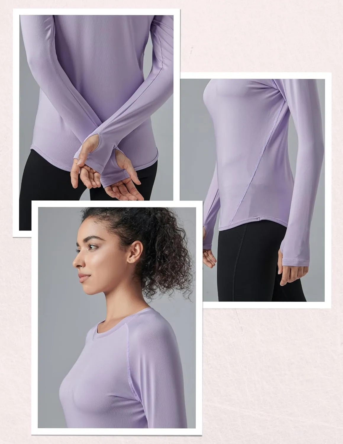 4-Pack: Womens Long Sleeve Athletic Tops with Thumb Holes – Dry Fit Active Crewneck Workout Tees