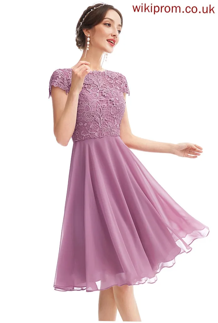 A-Line Fabric Lace Length Silhouette Neckline ScoopNeck Straps Knee-Length Kenzie Bridesmaid Dresses