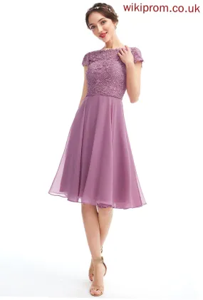 A-Line Fabric Lace Length Silhouette Neckline ScoopNeck Straps Knee-Length Kenzie Bridesmaid Dresses