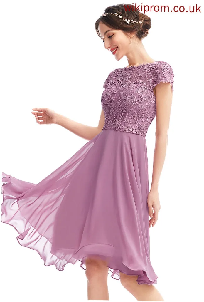 A-Line Fabric Lace Length Silhouette Neckline ScoopNeck Straps Knee-Length Kenzie Bridesmaid Dresses