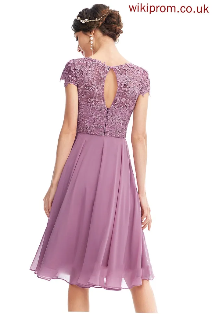 A-Line Fabric Lace Length Silhouette Neckline ScoopNeck Straps Knee-Length Kenzie Bridesmaid Dresses