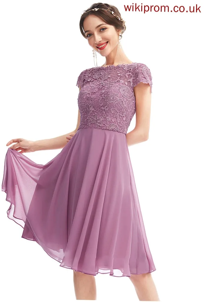A-Line Fabric Lace Length Silhouette Neckline ScoopNeck Straps Knee-Length Kenzie Bridesmaid Dresses