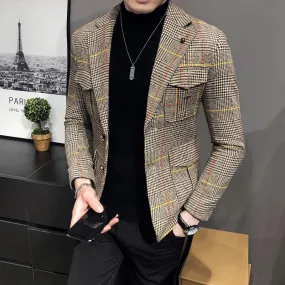 Aidase mens outfits Spring Men Plaid Blazers British Printed Wedding Business Casual Blazer Suit Jacket Male Formal Blazers Plus Size S-3XL