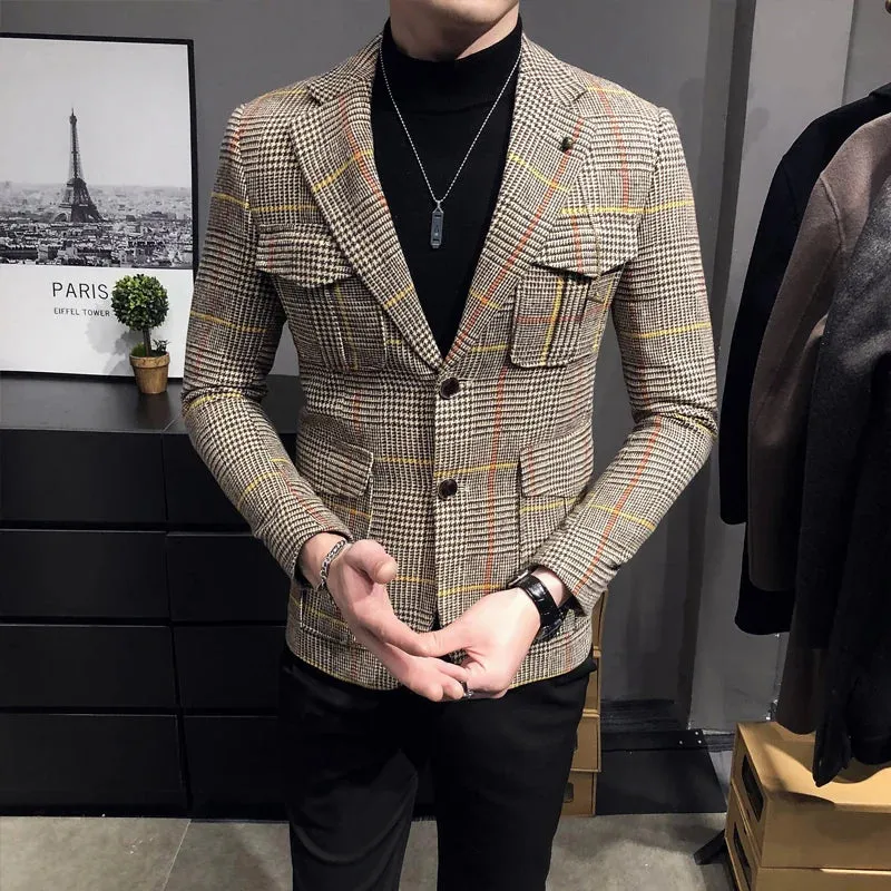 Aidase mens outfits Spring Men Plaid Blazers British Printed Wedding Business Casual Blazer Suit Jacket Male Formal Blazers Plus Size S-3XL