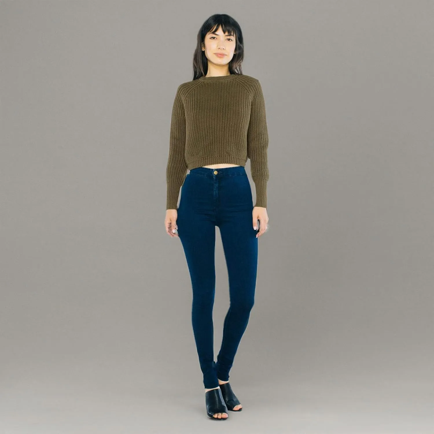 American Apparel Women's Cropped Fisherman Long Sleeve Pullover