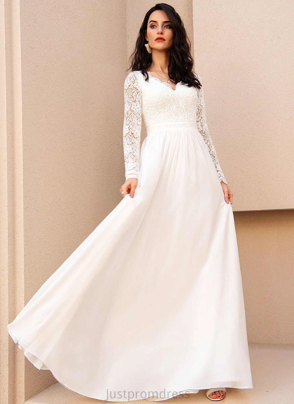 Amina Chiffon With A-Line Wedding Wedding Dresses Lace Dress Floor-Length V-neck