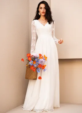 Amina Chiffon With A-Line Wedding Wedding Dresses Lace Dress Floor-Length V-neck