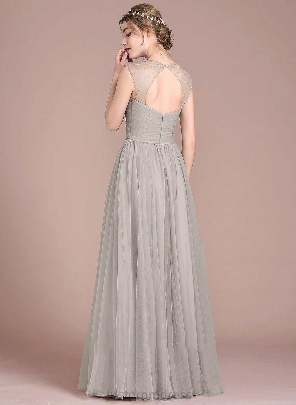 Beading Tulle Prom Dresses Floor-Length V-neck Ball-Gown/Princess Ruffle With Skyla