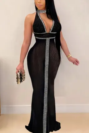 Best of The Sea Rhinestone Halter-Neck Fishtail Maxi Dress