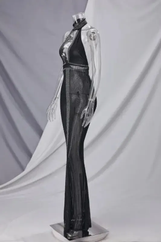 Best of The Sea Rhinestone Halter-Neck Fishtail Maxi Dress