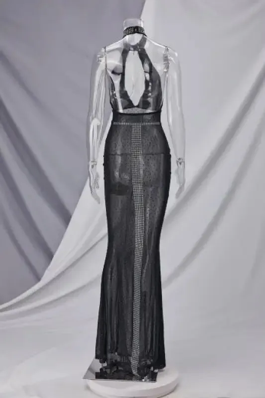 Best of The Sea Rhinestone Halter-Neck Fishtail Maxi Dress