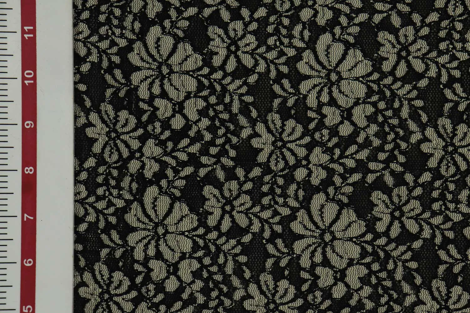 Black & Cream Floral Lace Polyester Fabric