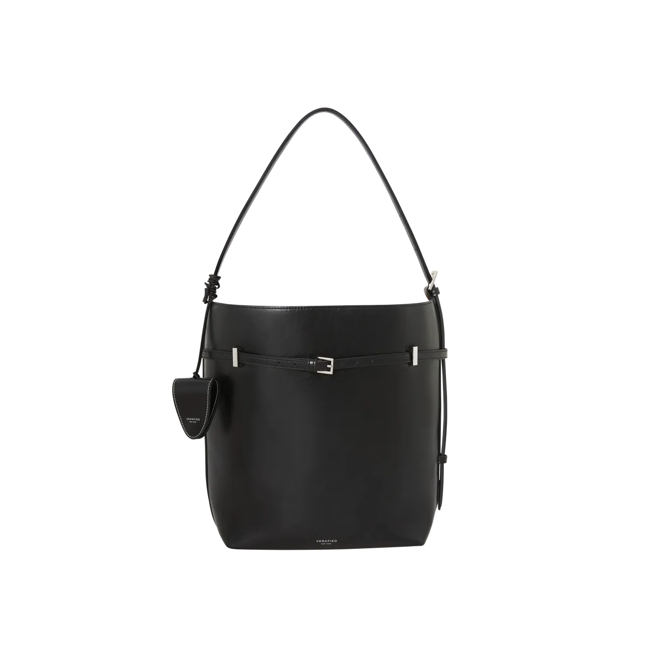 Black Belted Leather Tote Bag