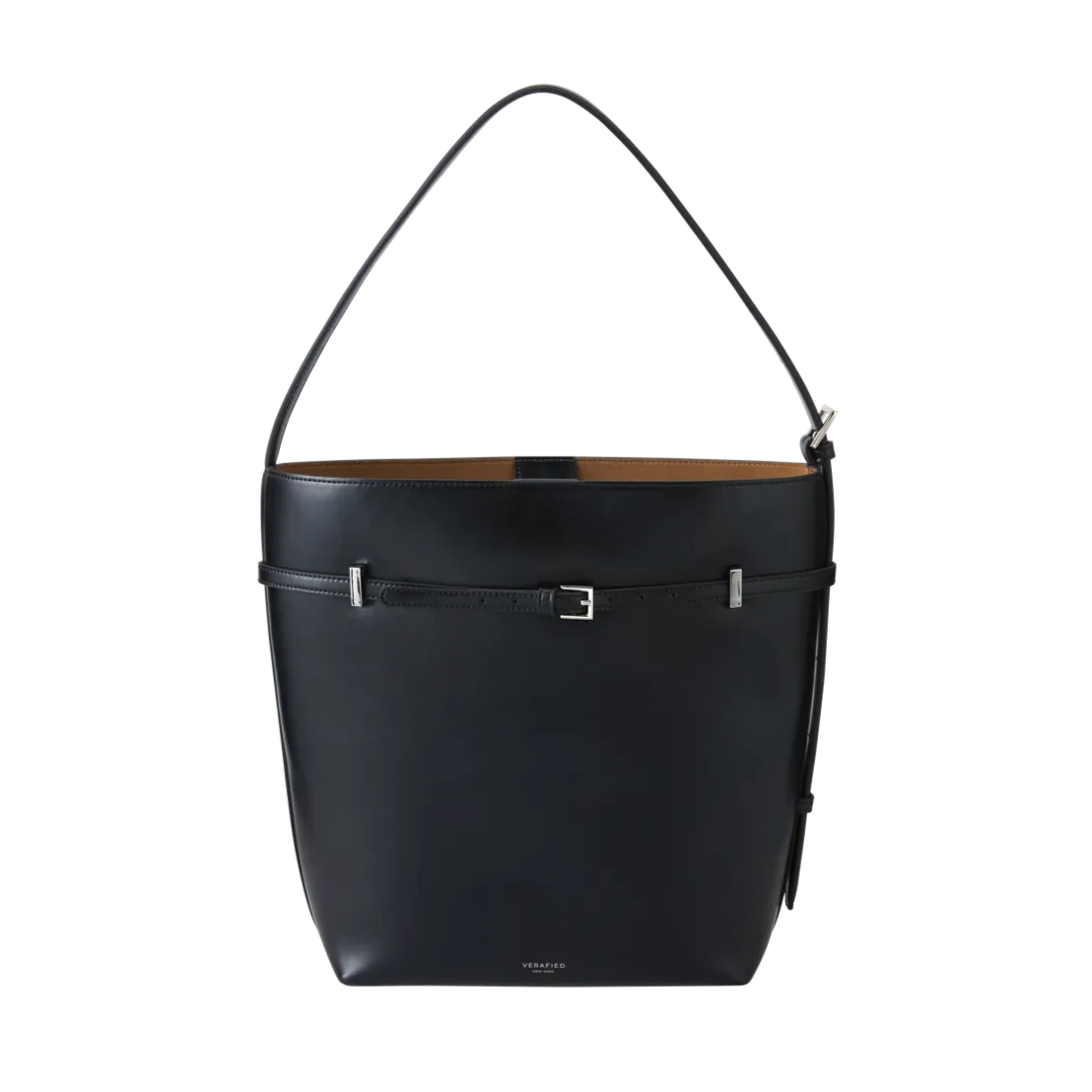 Black Belted Leather Tote Bag