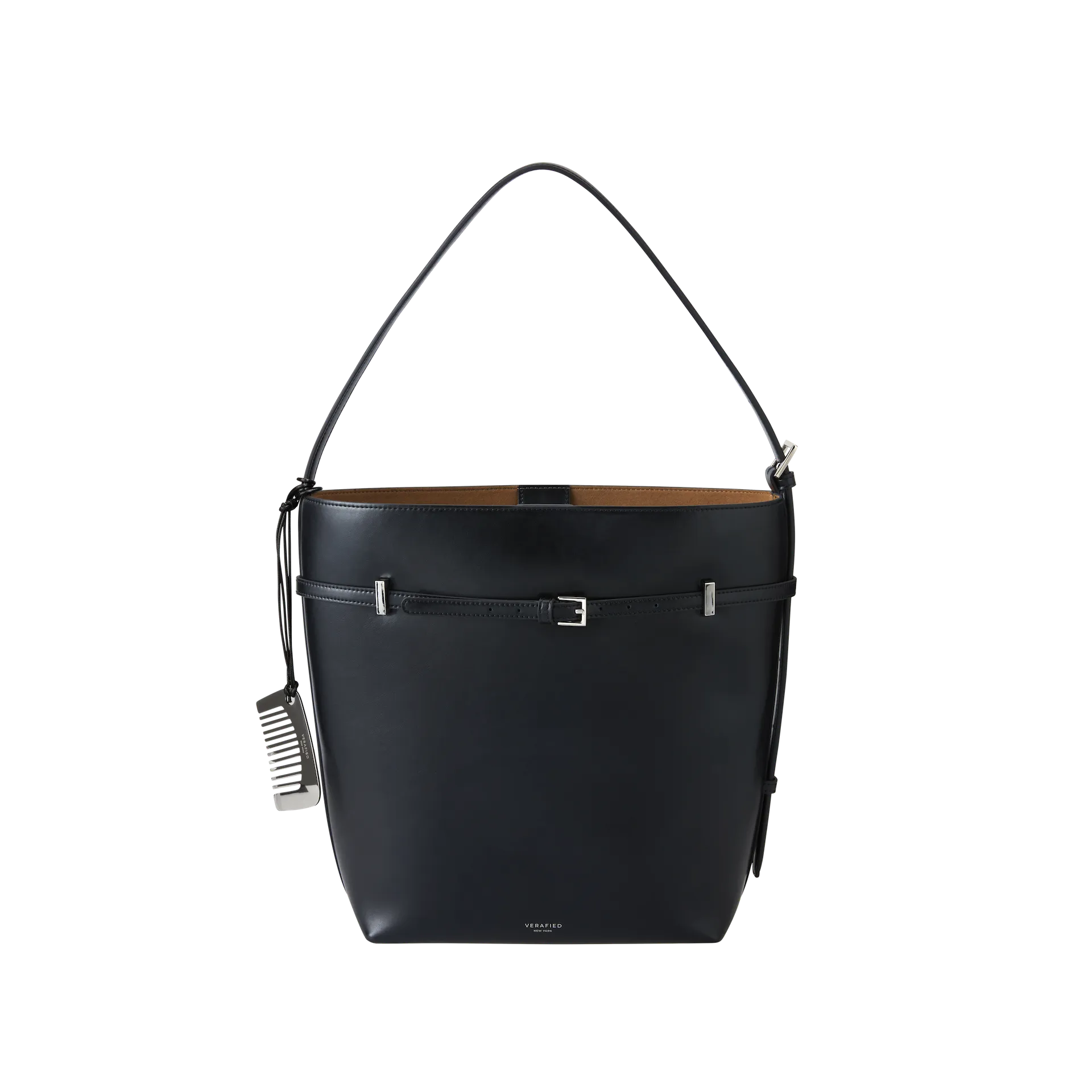 Black Belted Leather Tote Bag