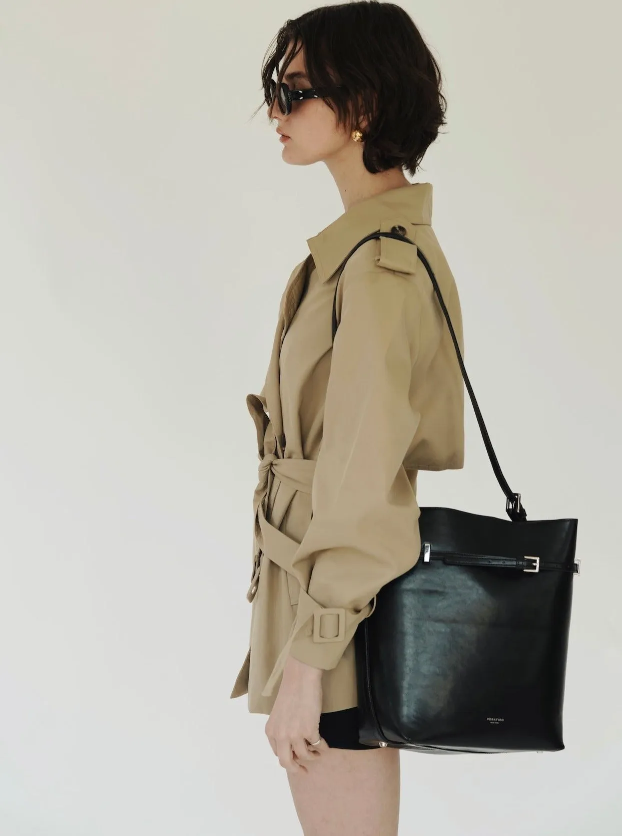 Black Belted Leather Tote Bag