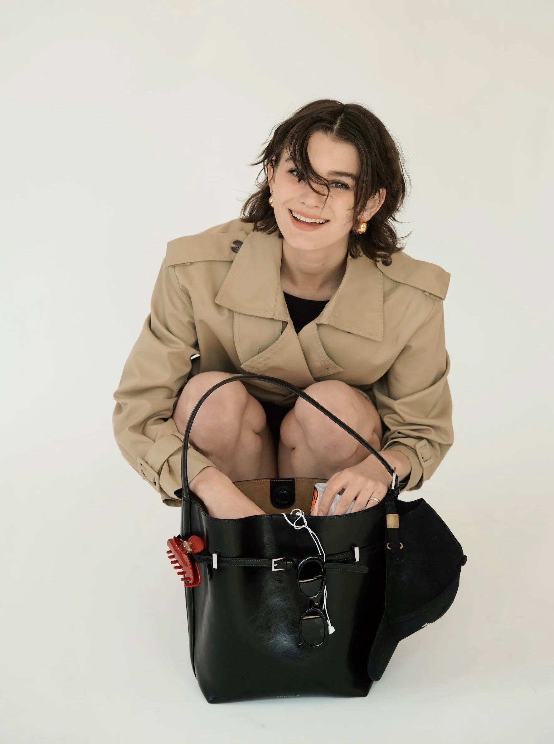 Black Belted Leather Tote Bag