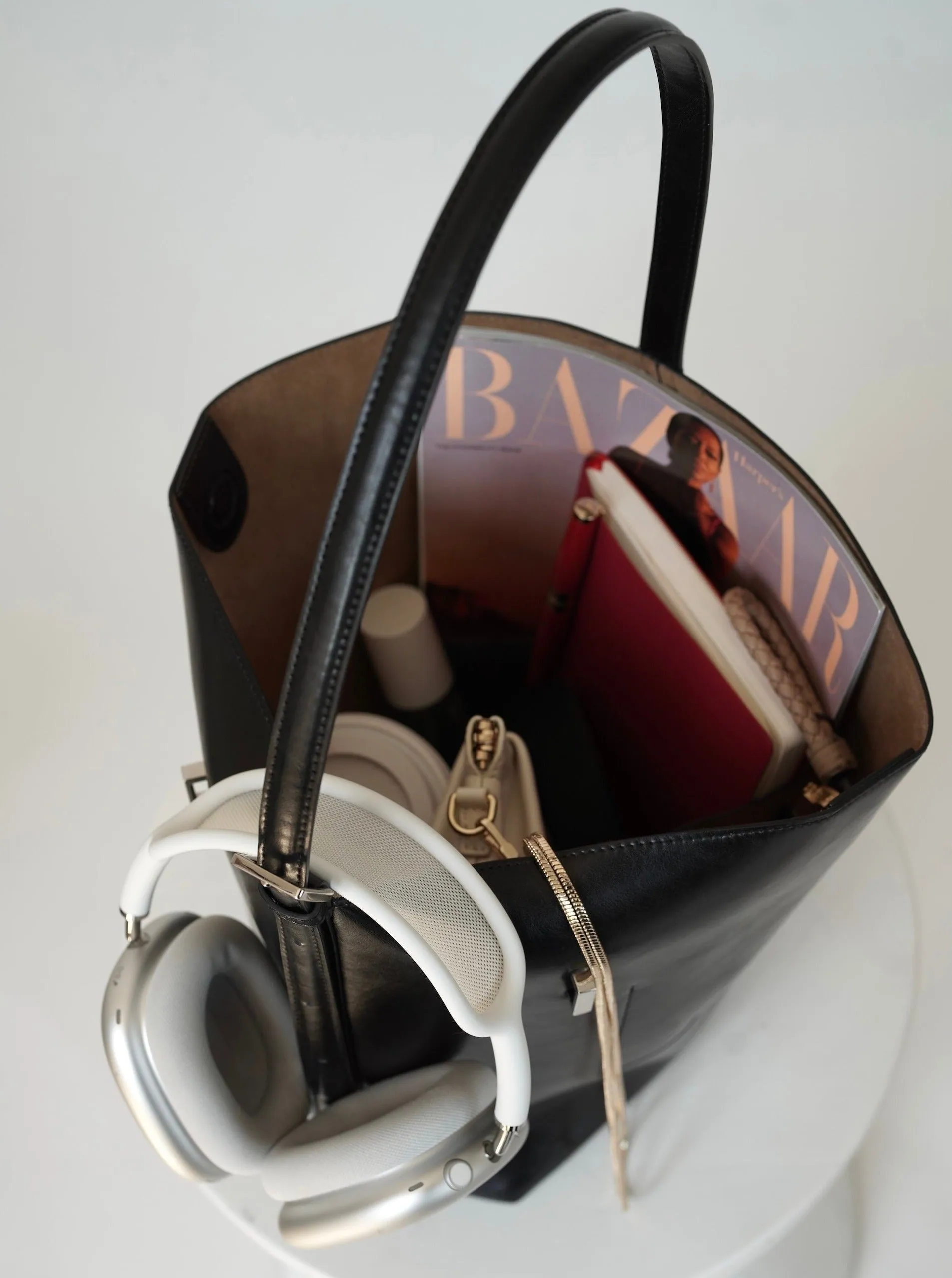 Black Belted Leather Tote Bag