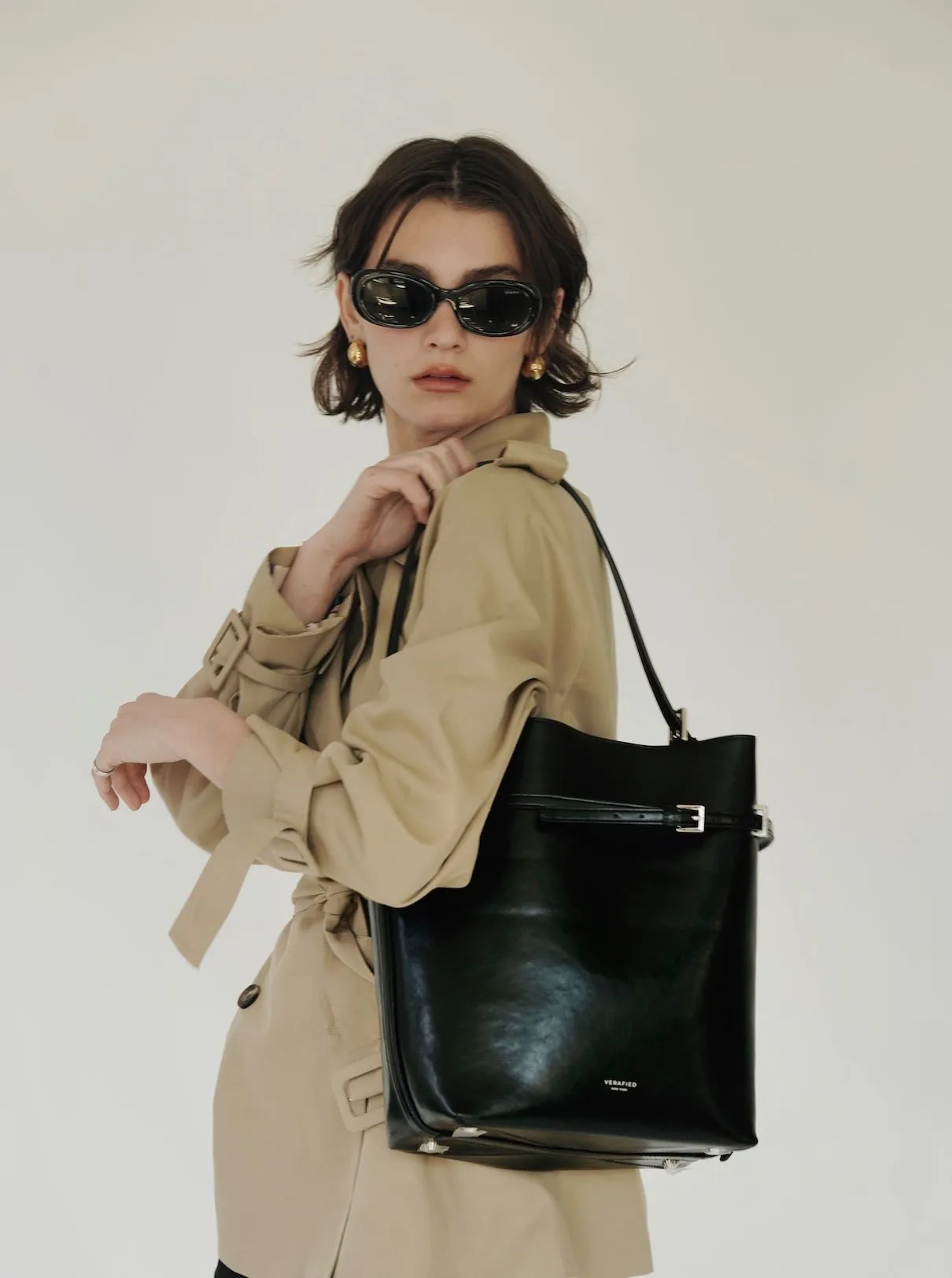 Black Belted Leather Tote Bag