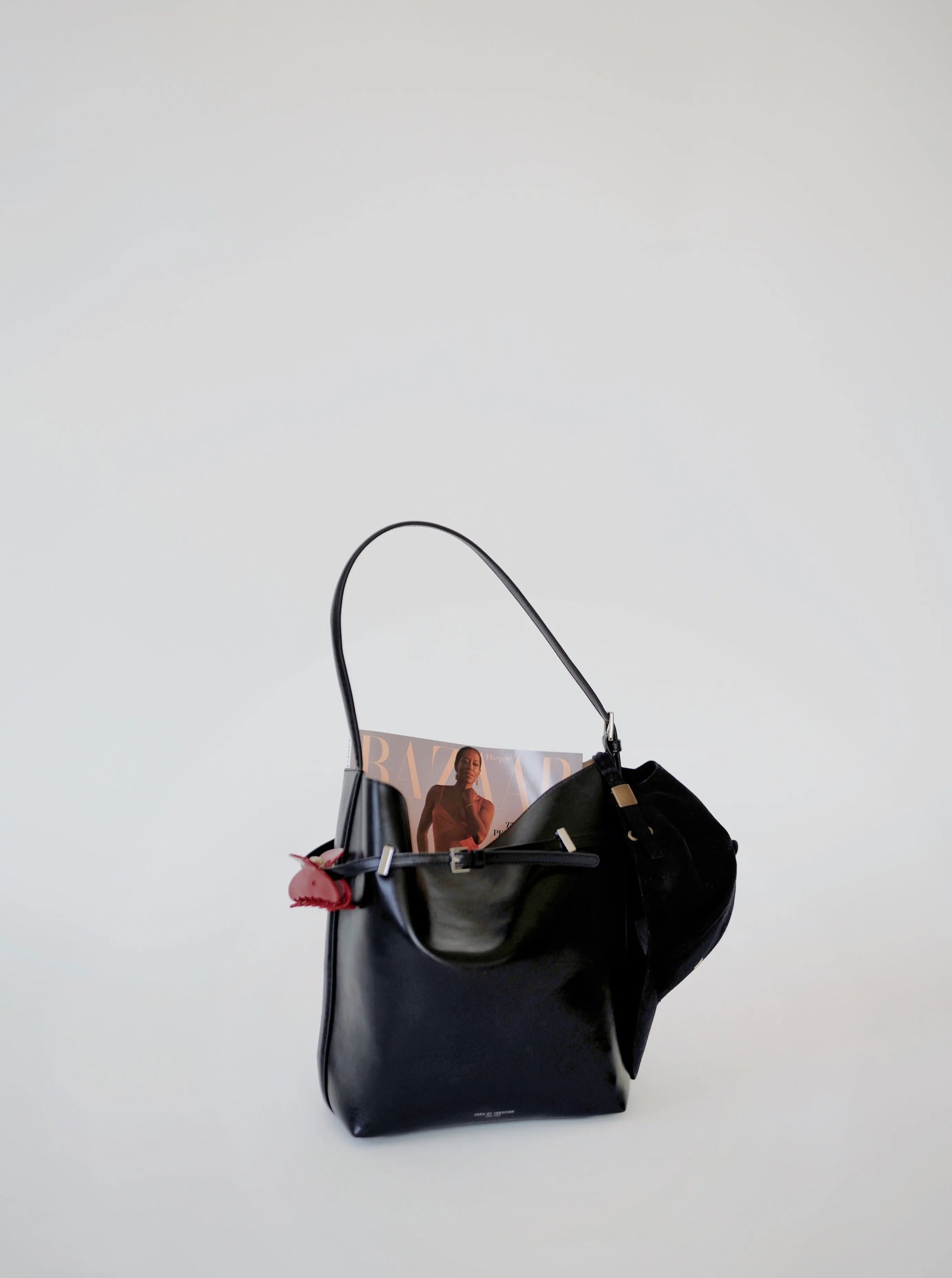 Black Belted Leather Tote Bag