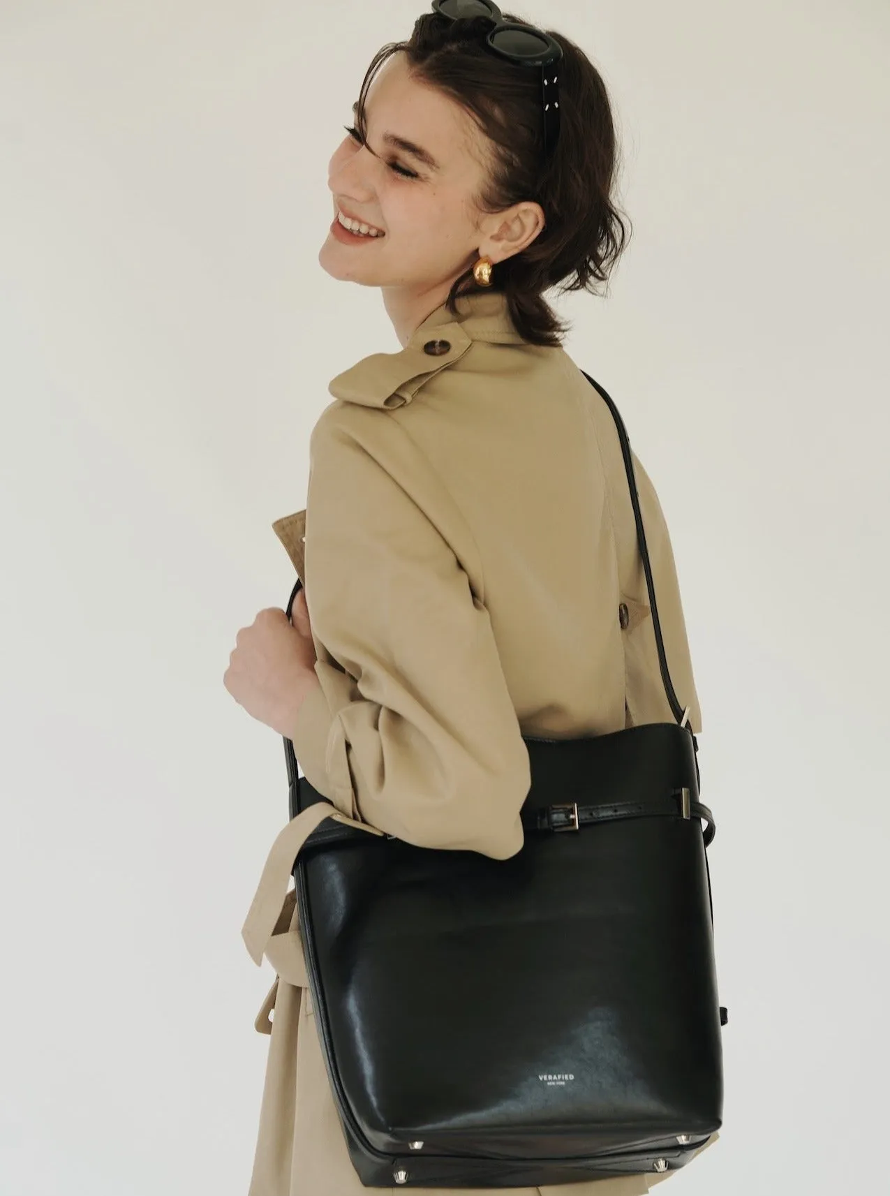 Black Belted Leather Tote Bag