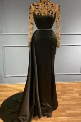 Black evening dress with sleeves Floor-Length Sparkly Prom dresses
