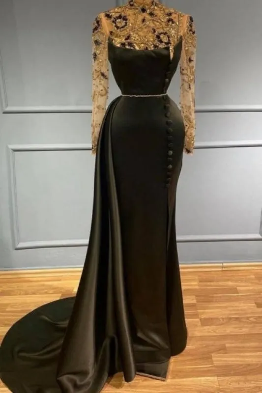 Black evening dress with sleeves Floor-Length Sparkly Prom dresses