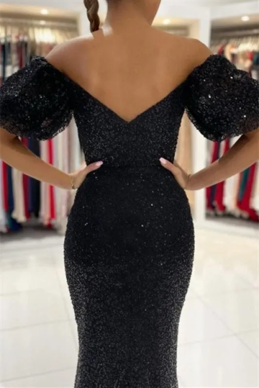 Black Glitter Evening Dresses Prom dresses with sleeves