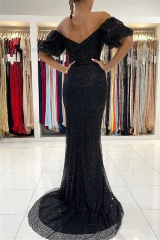 Black Glitter Evening Dresses Prom dresses with sleeves