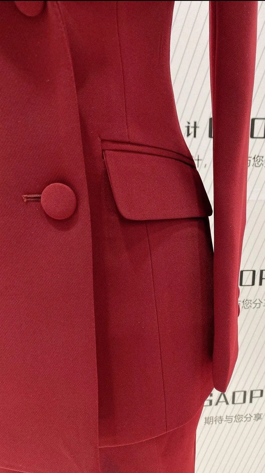 Burgundy Women Pant Suit - Double-Breasted Slim Fit Trouser Suit
