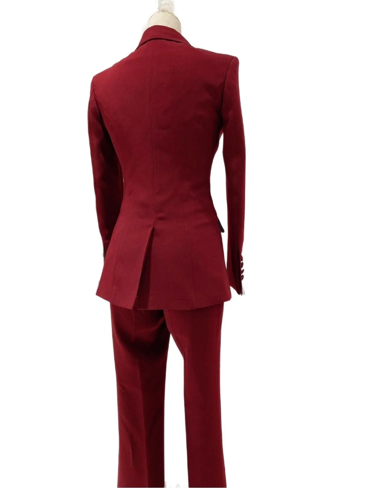Burgundy Women Pant Suit - Double-Breasted Slim Fit Trouser Suit