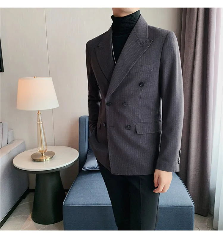 Business Men Double Breasted Stripes Blazers