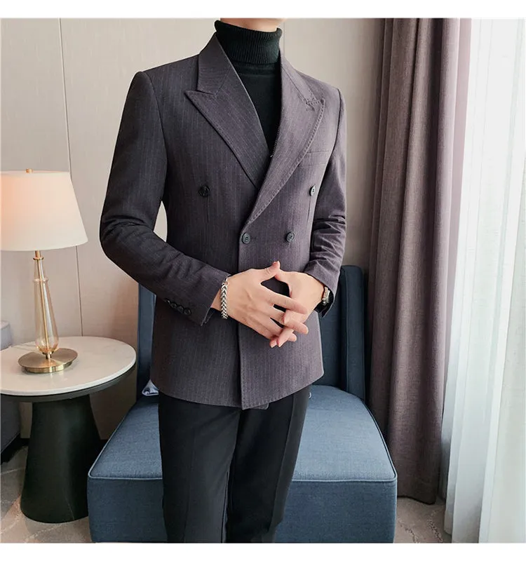 Business Men Double Breasted Stripes Blazers