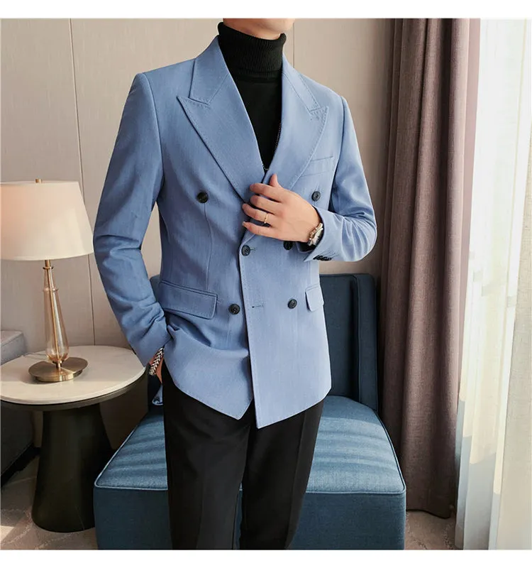 Business Men Double Breasted Stripes Blazers