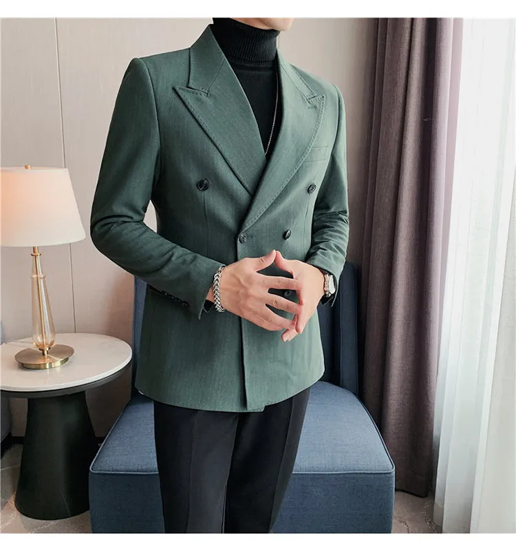 Business Men Double Breasted Stripes Blazers