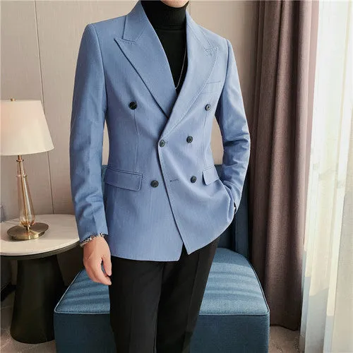 Business Men Double Breasted Stripes Blazers