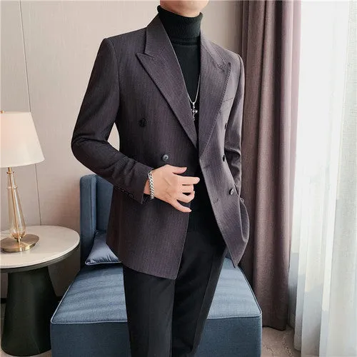 Business Men Double Breasted Stripes Blazers