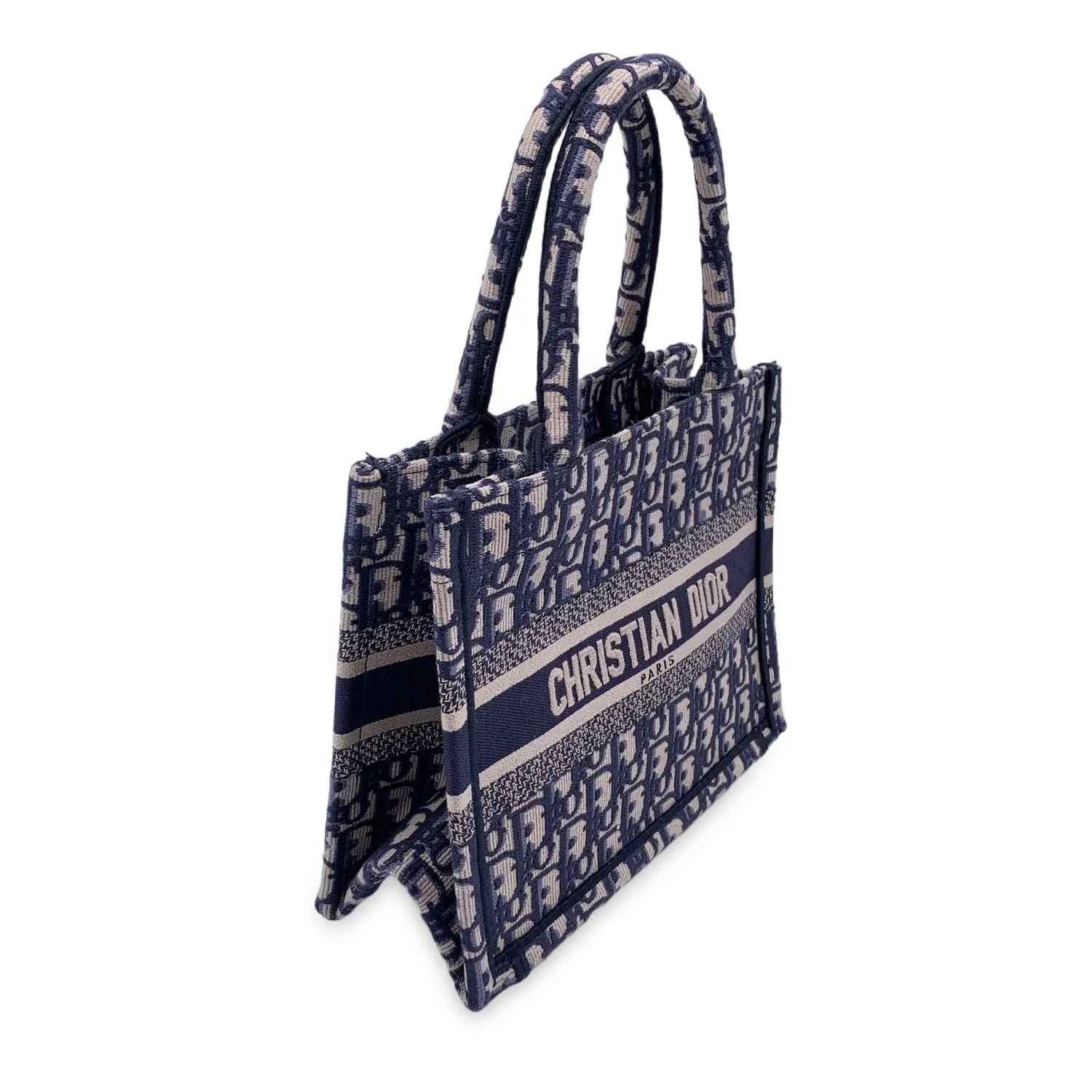 CHRISTIAN DIOR Blue Oblique Canvas Small Book Tote Bag Handbag